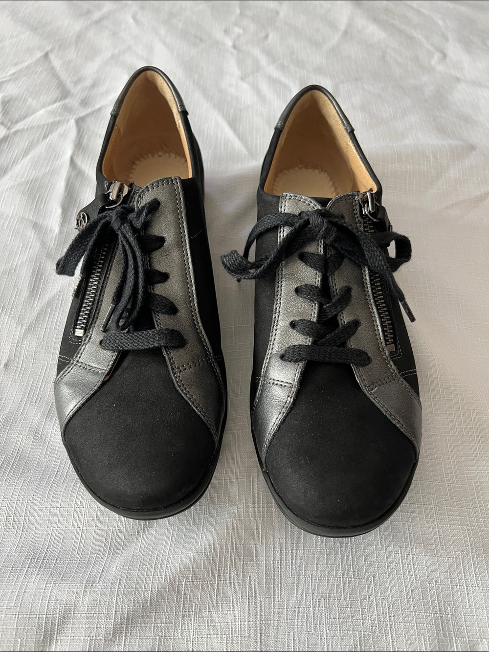 Hartjes xs Black Leather & Suede Zip Lace-Up Sneakers
